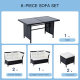 Outsunny 8-Seater Garden Rattan Furniture Rattan Corner Dining Sofa Set Wicker Conservatory Furniture Lawn Patio Coffee Table Foot Stool w/Cushion-Black
