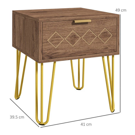 HOMCOM Bedside Table Set of 2 with Drawer, Wooden Nightstand, Modern Sofa Side Table with Gold Tone Metal Legs for Bedroom