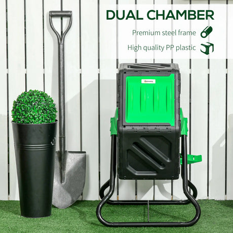 Outsunny 65L Garden Compost Bin, Single Chamber Rotating Composter, Compost Maker with 24 Ventilation Openings and Steel Legs