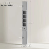 kleankin 180cm Slim Bathroom Cabinet, with Drawer, Shelves and Cupboards - Grey