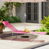 Outsunny Folding Sun Lounger with Head Pillow - Pink