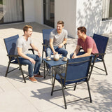 Outsunny Folding Garden Chairs Set of 4, Foldable Garden Dining Chairs with High Back, Armrests, Texteline Seat, Navy Blue