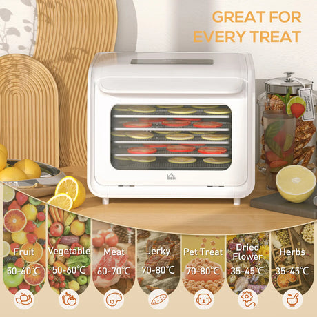 HOMCOM 35-70C Six-Tray Food Dehydrator - White
