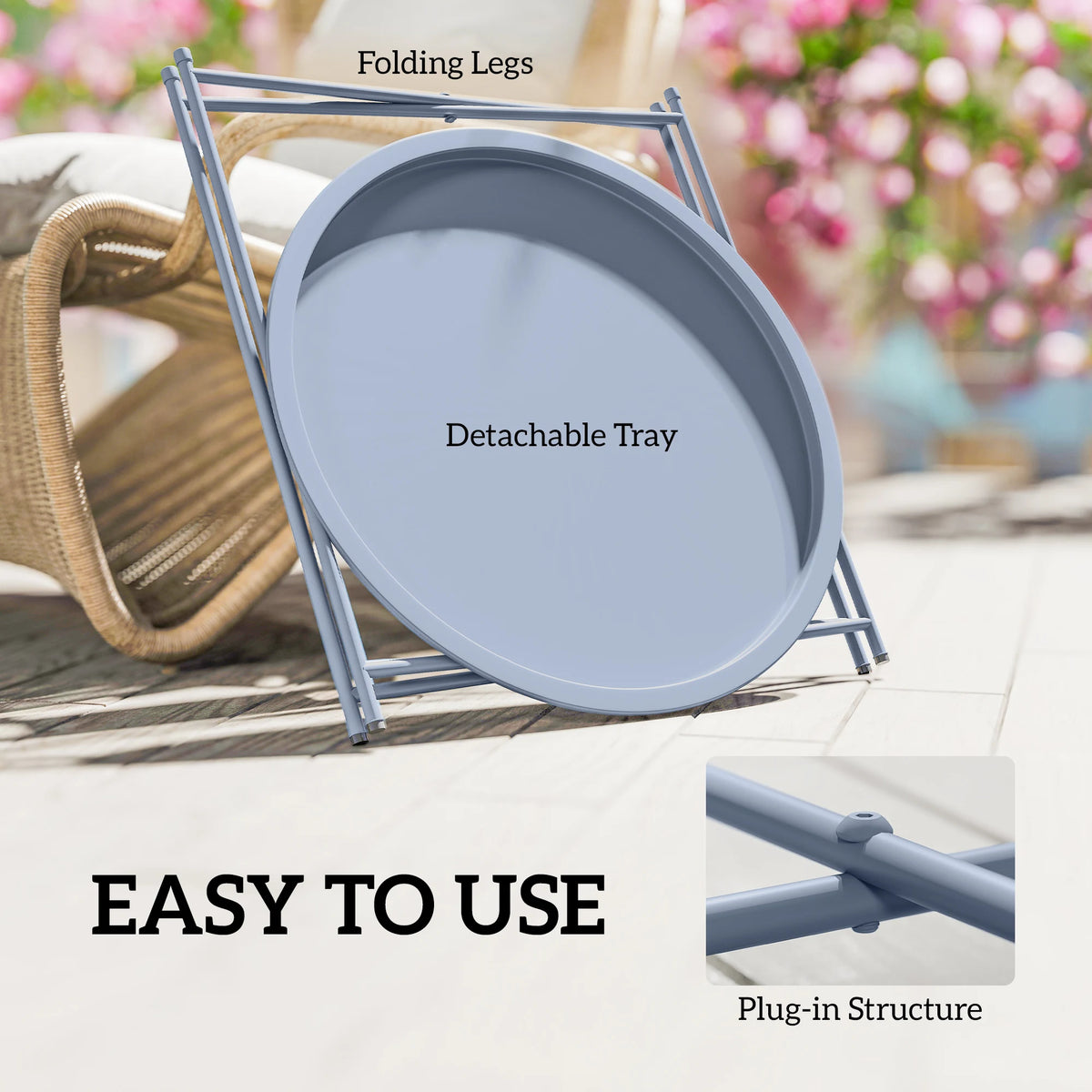 Outsunny Steel Removable Tray Top Garden Table - Blue Grey