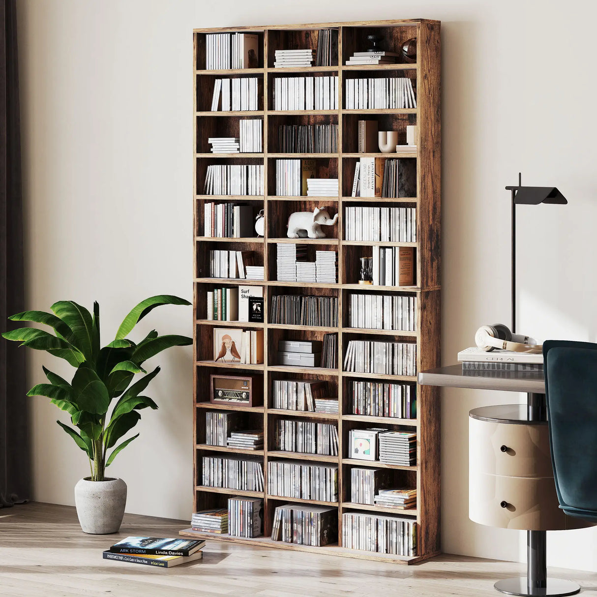 HOMCOM CD Storage Unit with Adjustable Shelves, 102 x 195 cm, Rustic Brown