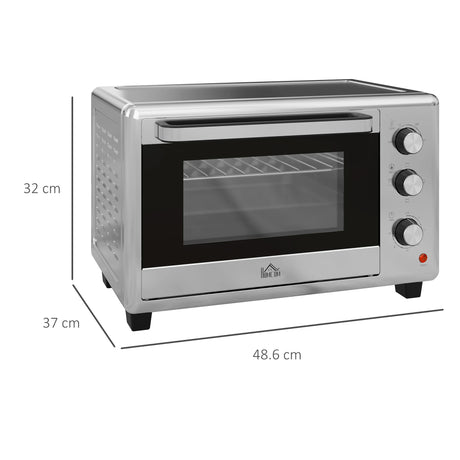 HOMCOM 30L 60-230 Mini Electric Oven, with Accessories - Silver Tone