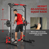 SPORTNOW Cable Crossover Machine, Multi-Function Power Rack with Pull Up Bar, Lat Pull Down System, Squat Rack, Barbell Bar