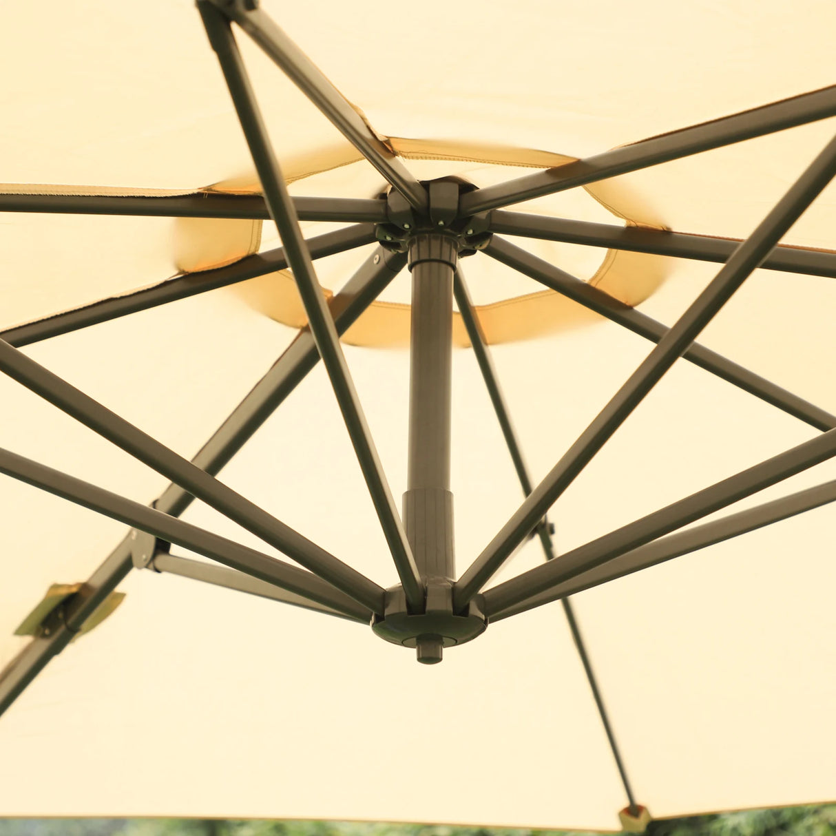 Outsunny Round Umbrella Parasol W/ Tilt 360 Rotation and Hand Crank Cross Base-Beige