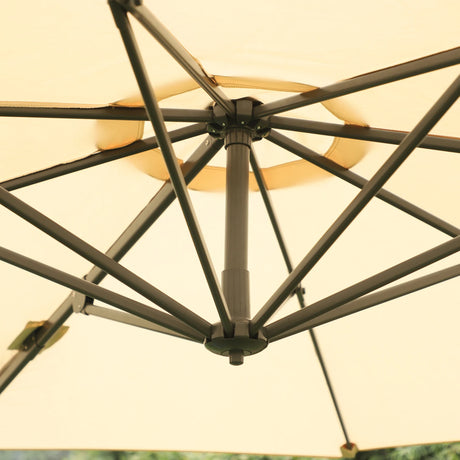 Outsunny Round Umbrella Parasol W/ Tilt 360 Rotation and Hand Crank Cross Base-Beige