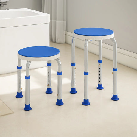 HOMCOM 360 Swivel Shower Chair, Height Adjustable Aluminium Shower Stool with Non-Slip Feet for Disabled, Elderly, Blue