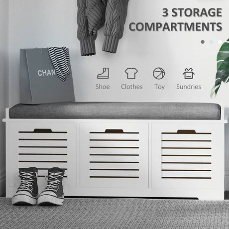 HOMCOM Shoe Storage Bench with 3 Drawers & Removable Grey Seat Cushion Hallway Organisation furniture