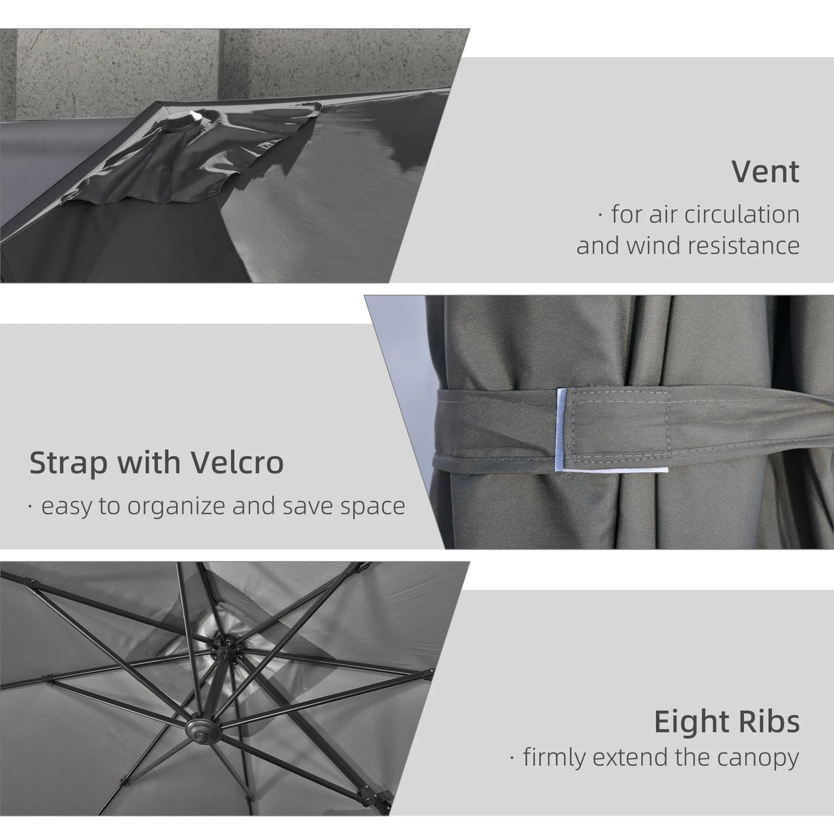 Outsunny 2.7 x 2.7 m Cantilever Parasol, Square Overhanging Umbrella with Cross Base, Crank Handle, Tilt, 360 Rotation and Aluminium Frame, Dark Grey