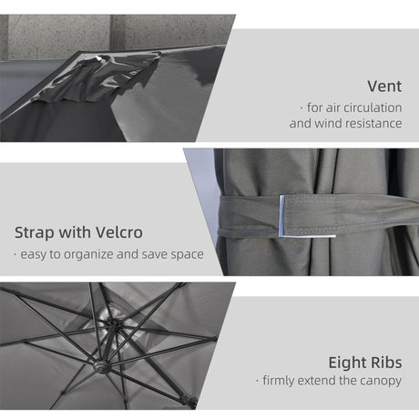 Outsunny 2.7 x 2.7 m Cantilever Parasol, Square Overhanging Umbrella with Cross Base, Crank Handle, Tilt, 360 Rotation and Aluminium Frame, Dark Grey