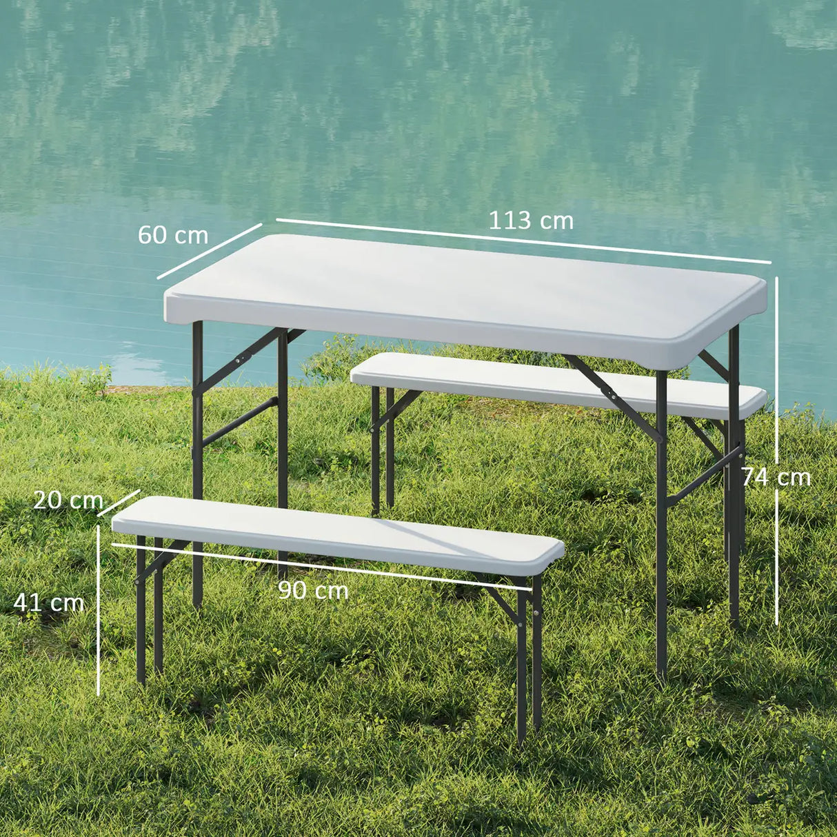 Outsunny Three-Piece Folding Picnic Table and Bench Set - White