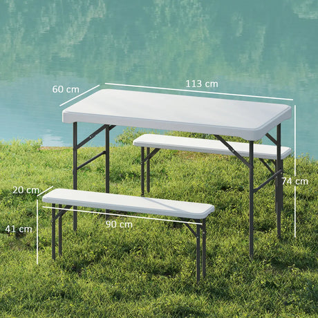 Outsunny Three-Piece Folding Picnic Table and Bench Set - White