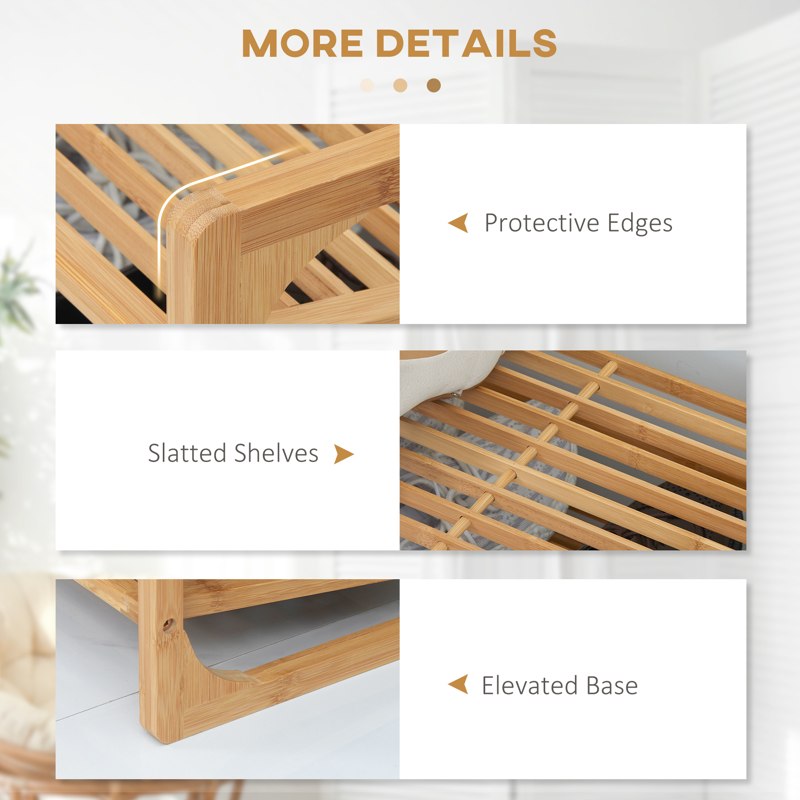 HOMCOM 3-Tier Shoe Rack, Bamboo Shoe Storage Organizer with Slatted Shelves, Free Standing Shoe Shelf Stand for 9 Pairs of Shoes for Entryway, Hallway, Natural