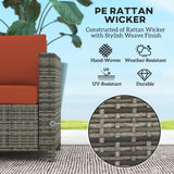 Outsunny Rattan Sofa, 2 Seater Garden Furniture with Soft Padded Cushion and Armrests, Wicker Garden Loveseat for Patio, Grey