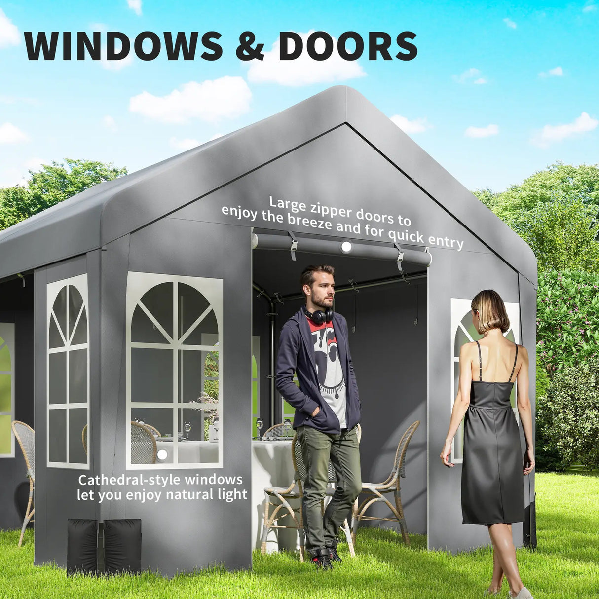 Outsunny 3 x 3 m Party Tent, Outdoor Canopy Tent Shelter with Removable Sidewalls, 4 Zipped Doors, for Parties, Wedding, Grey