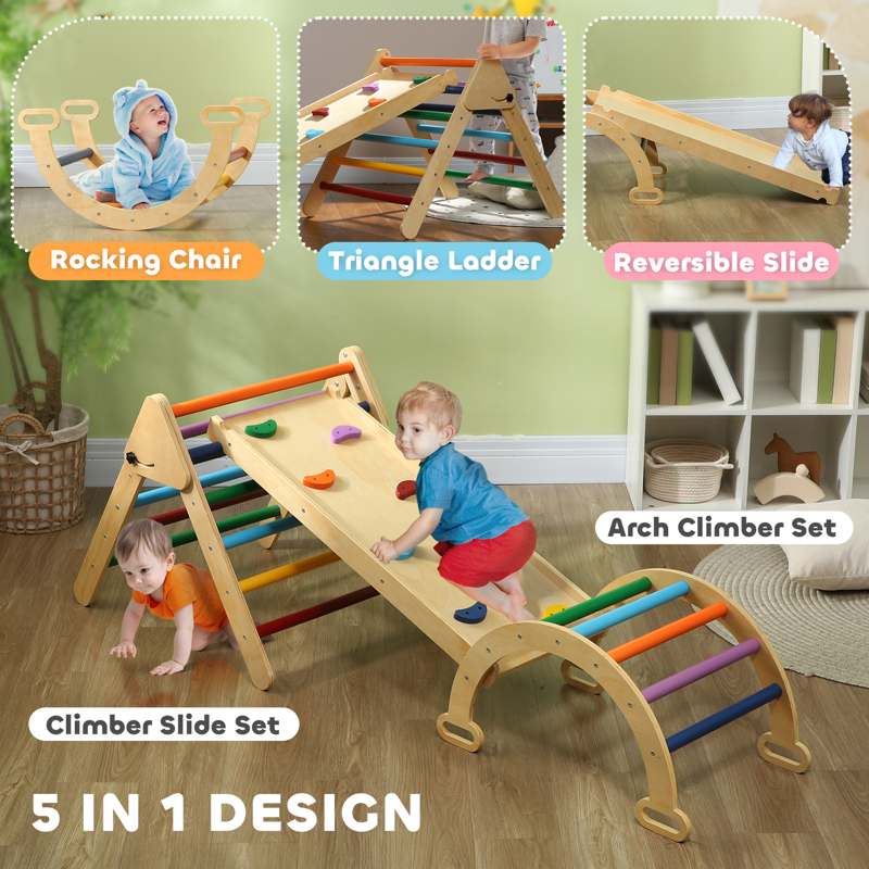 AIYAPLAY 5-in-1 Toddler Climbing Frame with Ramp, Arch, for 18-48 Months, Multicoloured