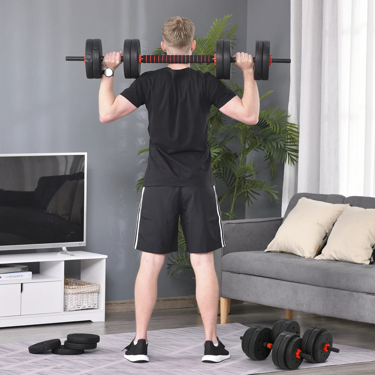 HOMCOM 25kg 2 IN 1 Adjustable Dumbbells Weight Set, Dumbbell Hand Weight Barbell for Body Fitness, Lifting Training for Home, Office, Gym, Black