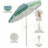 198cm Beach Umbrella with Sand Anchor UPF50+ and Carry Bag-Green