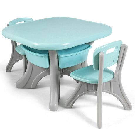 3 Sets of Table and Chairs with Detachable Storage Boxes Design for Kids Green