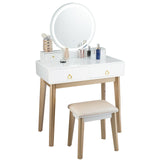 Modern Dressing Table with LED Mirror &amp; Cushioned Stool-White