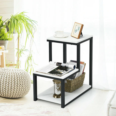3-Tier Side End Table with Storage Rack for Living Room