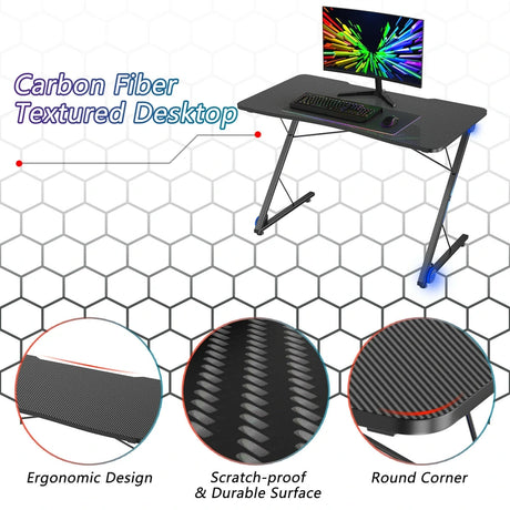 Z Shape Gaming Desk with LED Lights