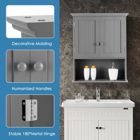 Multi-Purpose Wall Cabinet Storage with 2-Door for Bathroom