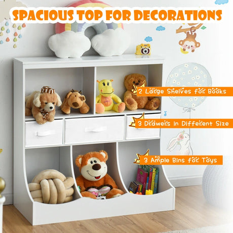 3-layer Kids Cubby Bin Combo Storage Organizer for kids' Room-White