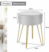 Velvet Stool with Metal Legs Round Footstool Modern Velvet Ottoman Side Stool Gray