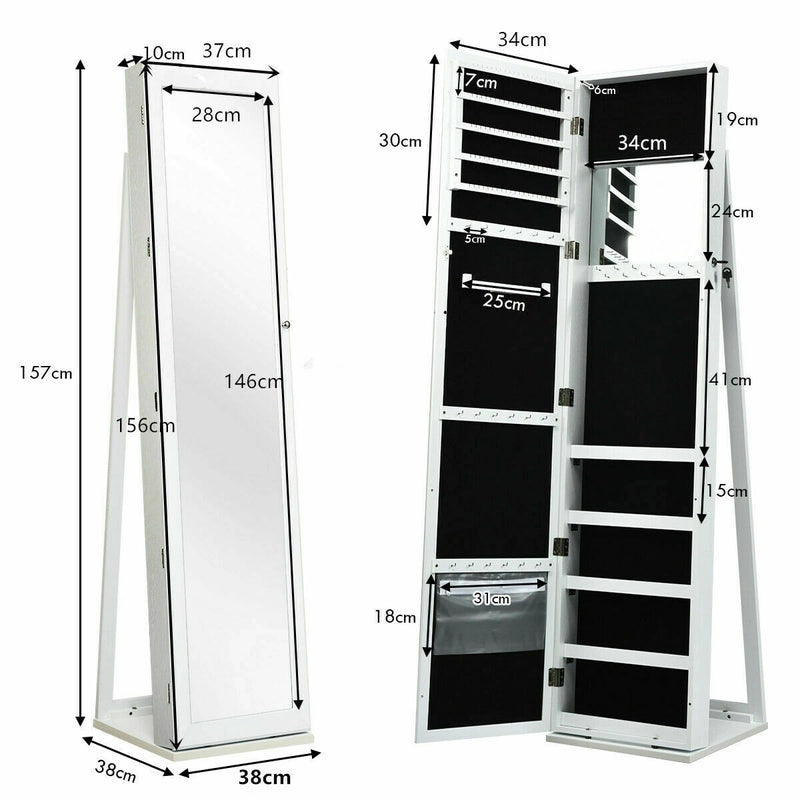 Free Standing Jewelry Armoire with Full Length Mirror for Bedroom