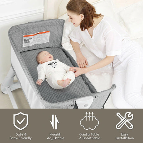 Baby Height Adjustable Bassinet with Washable Mattress-Gray