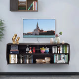 48.5 Inch 2 Tier Modern Wall Mounted Hanging Floating Shelf-Brown