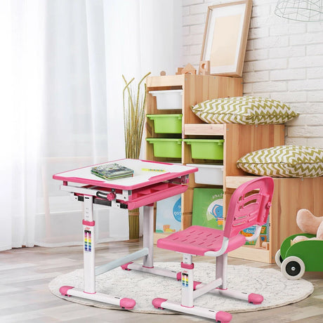 Height Adjustable Childrens Desk Chair Set -Pink
