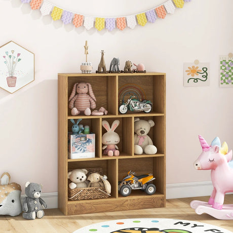 7-Cube Bookshelf with 2 Anti-Tipping Kits for Living Room Bedroom Kids Room-Natural