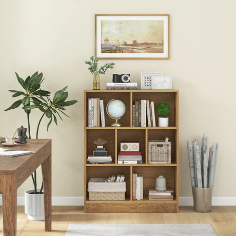 7-Cube Bookshelf with 2 Anti-Tipping Kits for Living Room Bedroom Kids Room-Natural