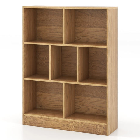 7-Cube Bookshelf with 2 Anti-Tipping Kits for Living Room Bedroom Kids Room-Natural