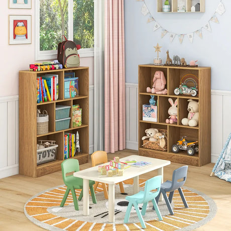 7-Cube Bookshelf with 2 Anti-Tipping Kits for Living Room Bedroom Kids Room-Natural