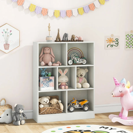 7-Cube Bookshelf with 2 Anti-Tipping Kits for Living Room Bedroom Kids Room-White