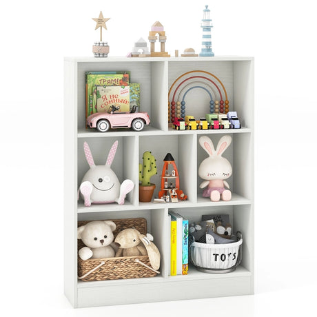 7-Cube Bookshelf with 2 Anti-Tipping Kits for Living Room Bedroom Kids Room-White
