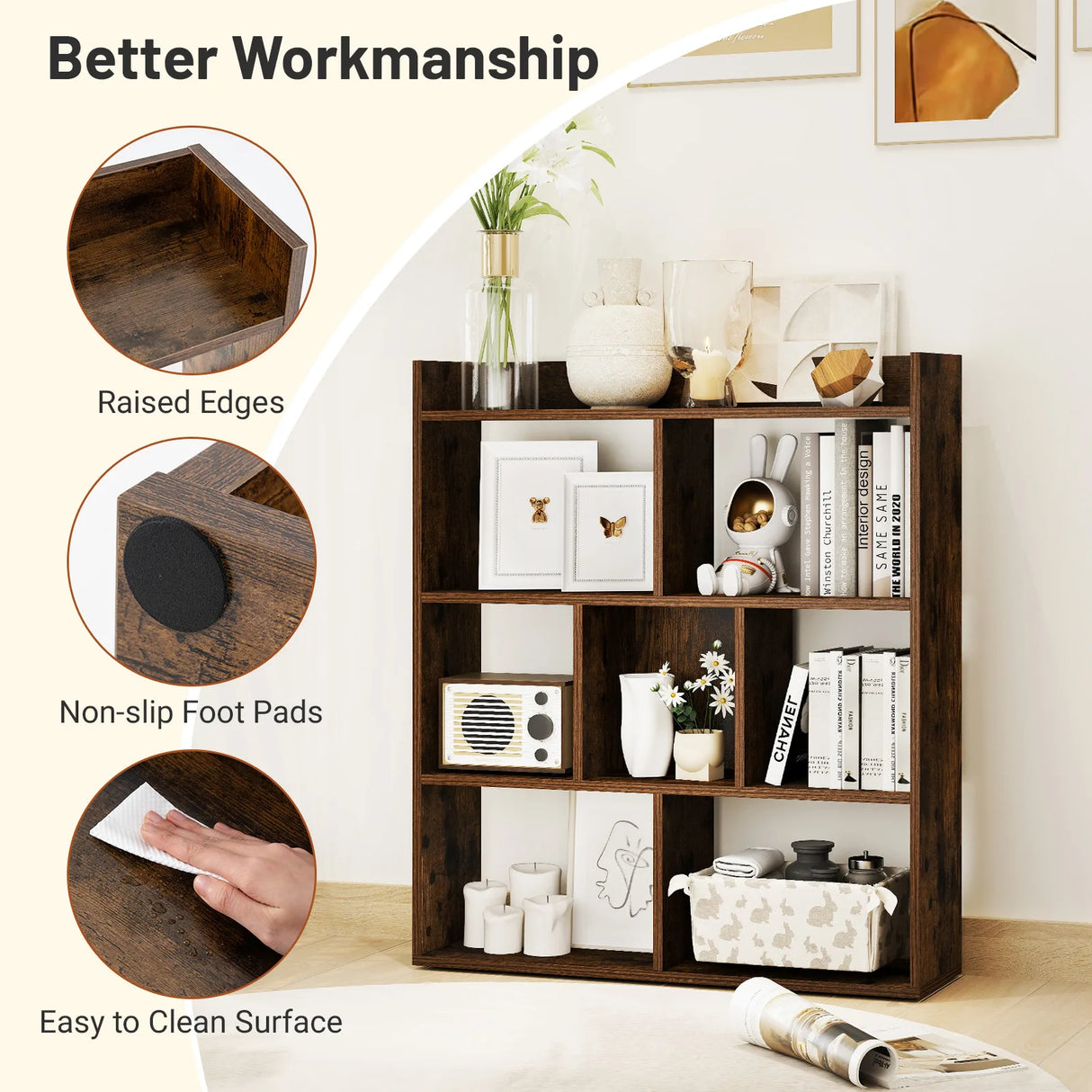7 Cubes Open-back Bookshelf Home Storage Display Shelf-Coffee