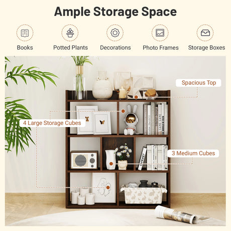 7 Cubes Open-back Bookshelf Home Storage Display Shelf-Coffee