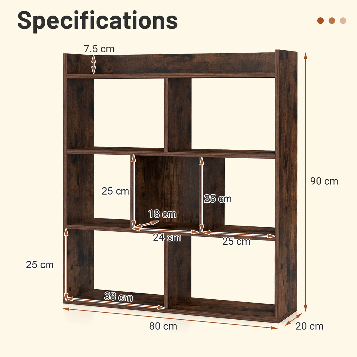 7 Cubes Open-back Bookshelf Home Storage Display Shelf-Coffee
