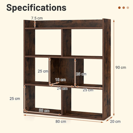 7 Cubes Open-back Bookshelf Home Storage Display Shelf-Coffee