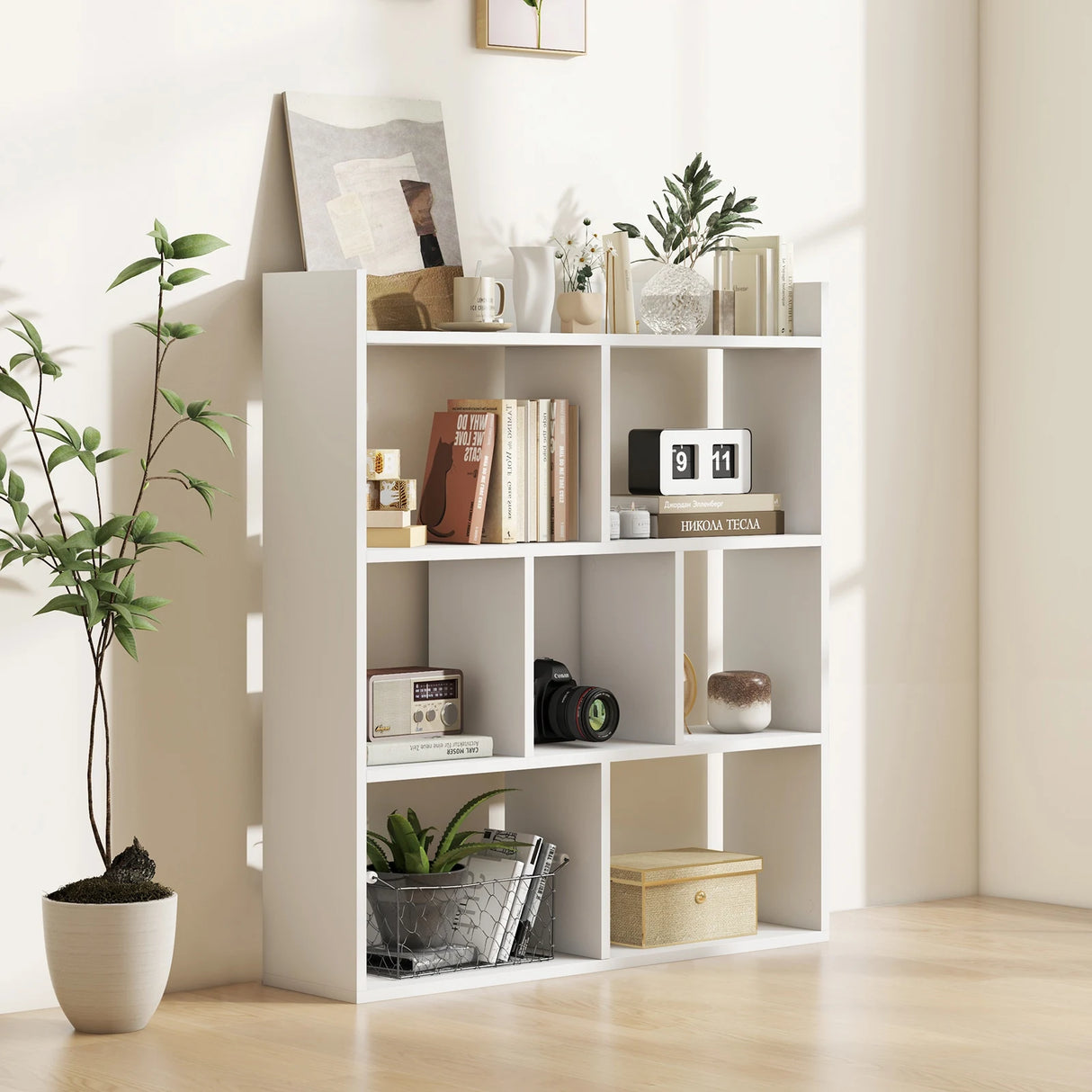 7 Cubes Open-back Bookshelf Home Storage Display Shelf-White