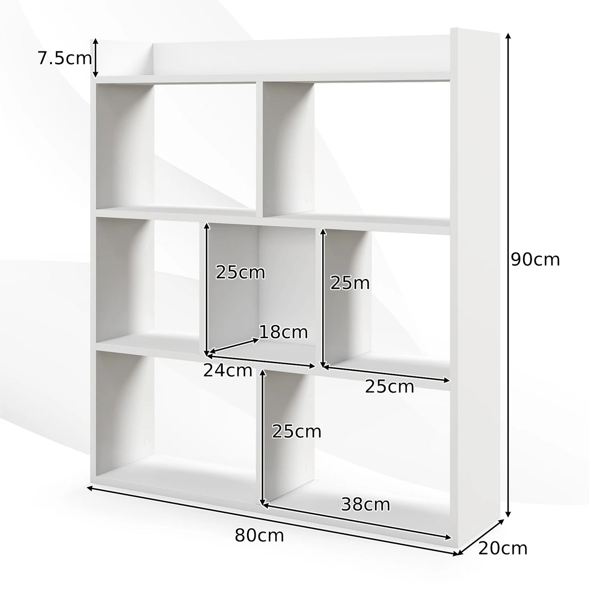 7 Cubes Open-back Bookshelf Home Storage Display Shelf-White