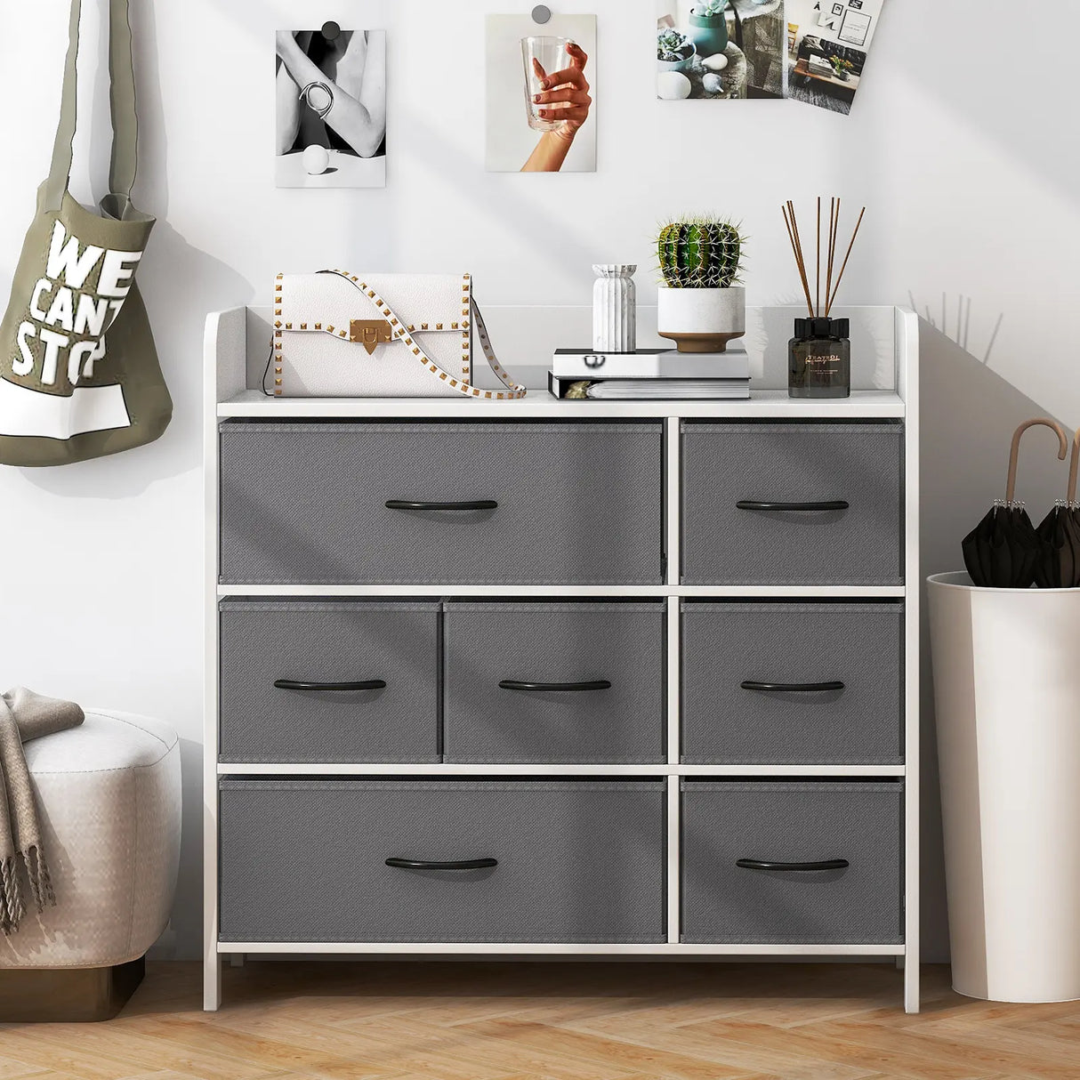 Fabric Dresser with 7 Drawers for Bedroom-White