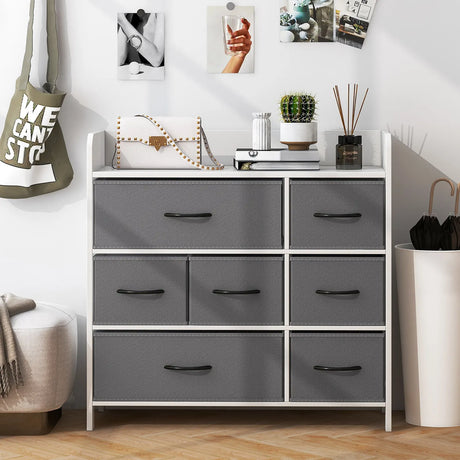 Fabric Dresser with 7 Drawers for Bedroom-White
